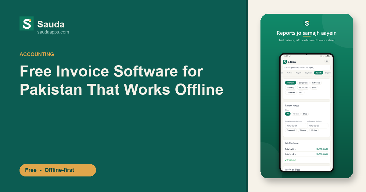 Free Invoice Software for Pakistan That Works Offline — Sauda app screenshot