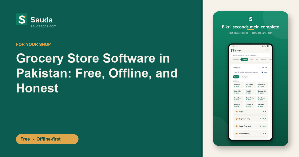Grocery Store Software in Pakistan: Free, Offline, and Honest — Sauda app screenshot